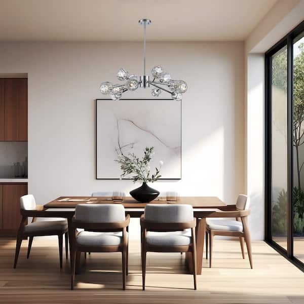 Sequoia 12-Light Polished Chrome Modern Sputnik Chandelier Light Fixture with Clear Glass Shades