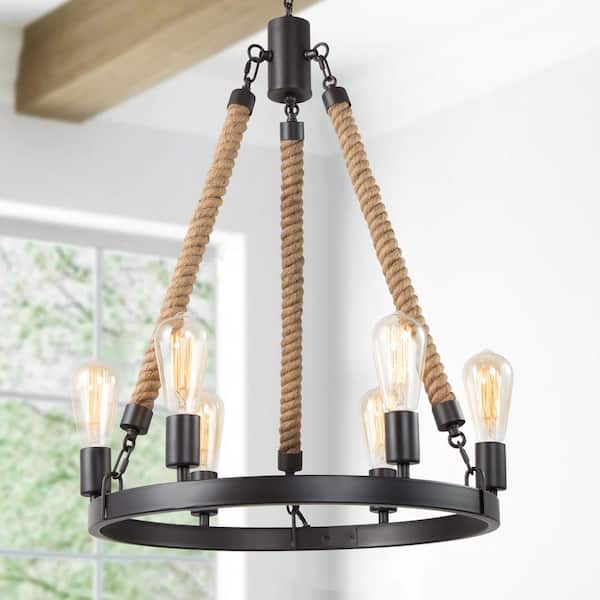 Lnc 6 Light Rustic Farmhouse Island Chandelier Modern Oil Rubbed Bronze Wagon Wheel Fixture A02993 The Home Depot Lnc 6 Light Rustic Farmhouse Island, Home Depot Chandeliers Modern Farmhouse