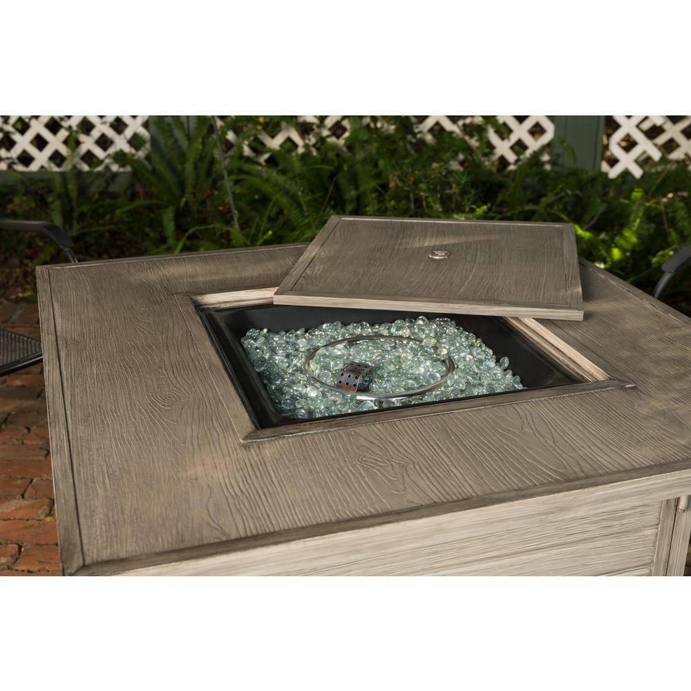 Langhorne Square Aluminum Gas Fire Pit Table in Barnwood Finish