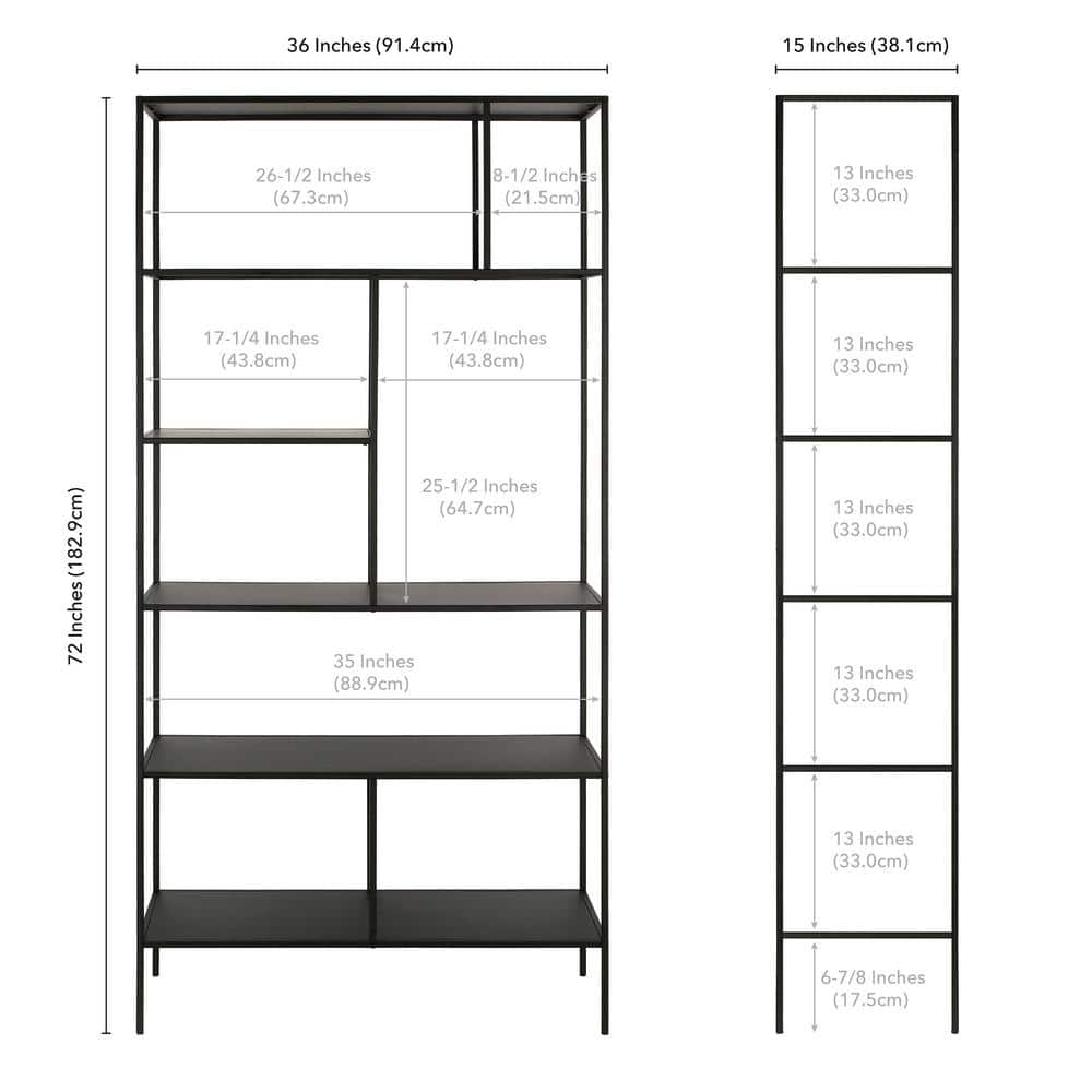Industrial 5-Tier Blackened Bronze Metal Bookcase, 72" Tall