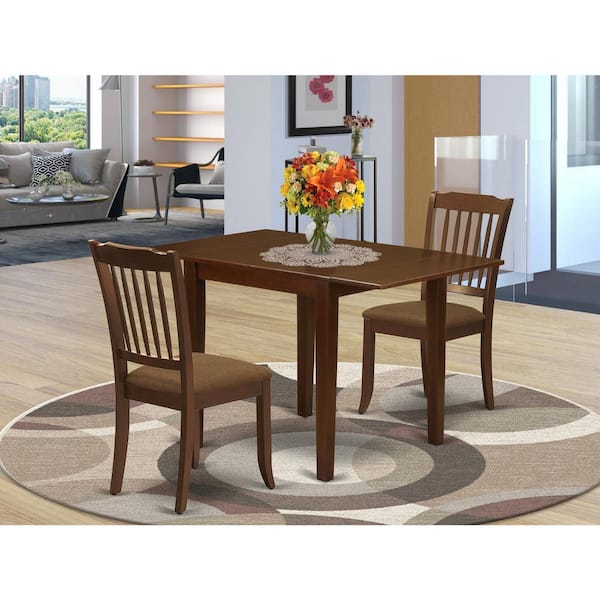 East West Furniture 3-Piece Mahogany Finish Solid Wood Top Dining Table Set