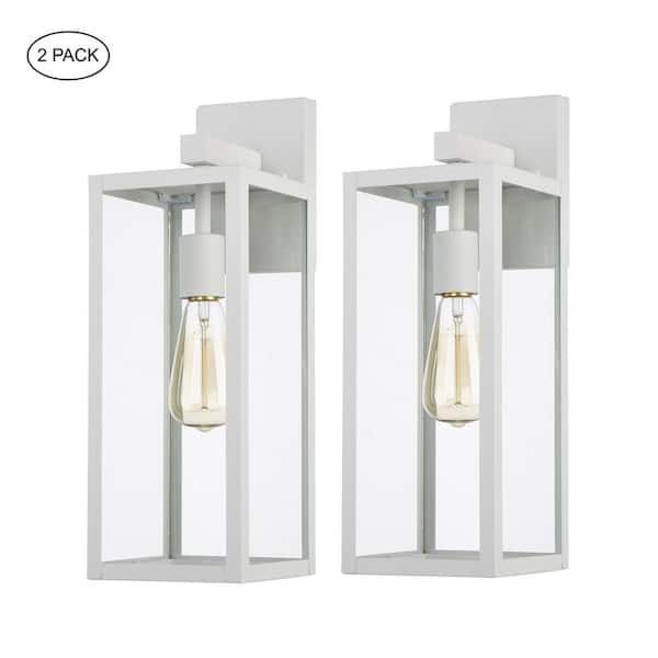 Hukoro Martin 17.5 in. 1-Light White Hardwired Outdoor Wall Lantern Sconce with No Bulbs Included (2-Pack)