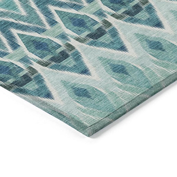 Teal Blue, Aqua, Mint Green 3 ft. x 5 ft. Woven Oriental Polyester Rectangle Indoor/Outdoor Area Rug