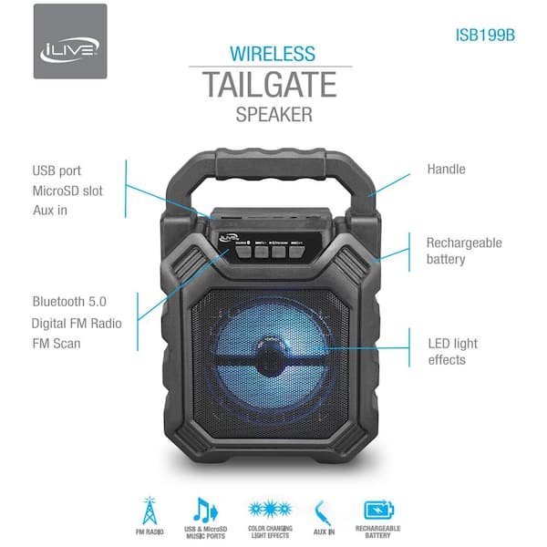 iLive Wireless Jobsite Tailgate Speaker with Bluetooth and Remote ISB312B -  The Home Depot