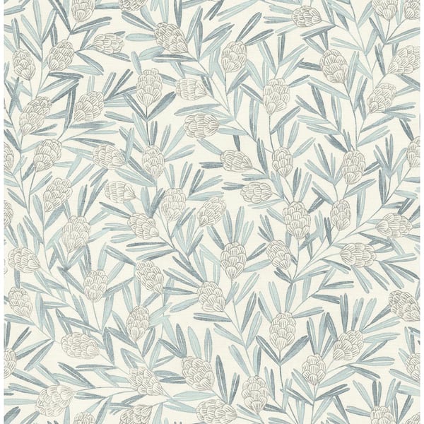 A-Street Prints Zulma Blue Decorative Botanical Wallpaper Sample