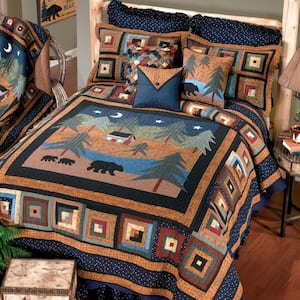 Midnight Bear Multi Color 3-Piece Cotton King Quilt Set