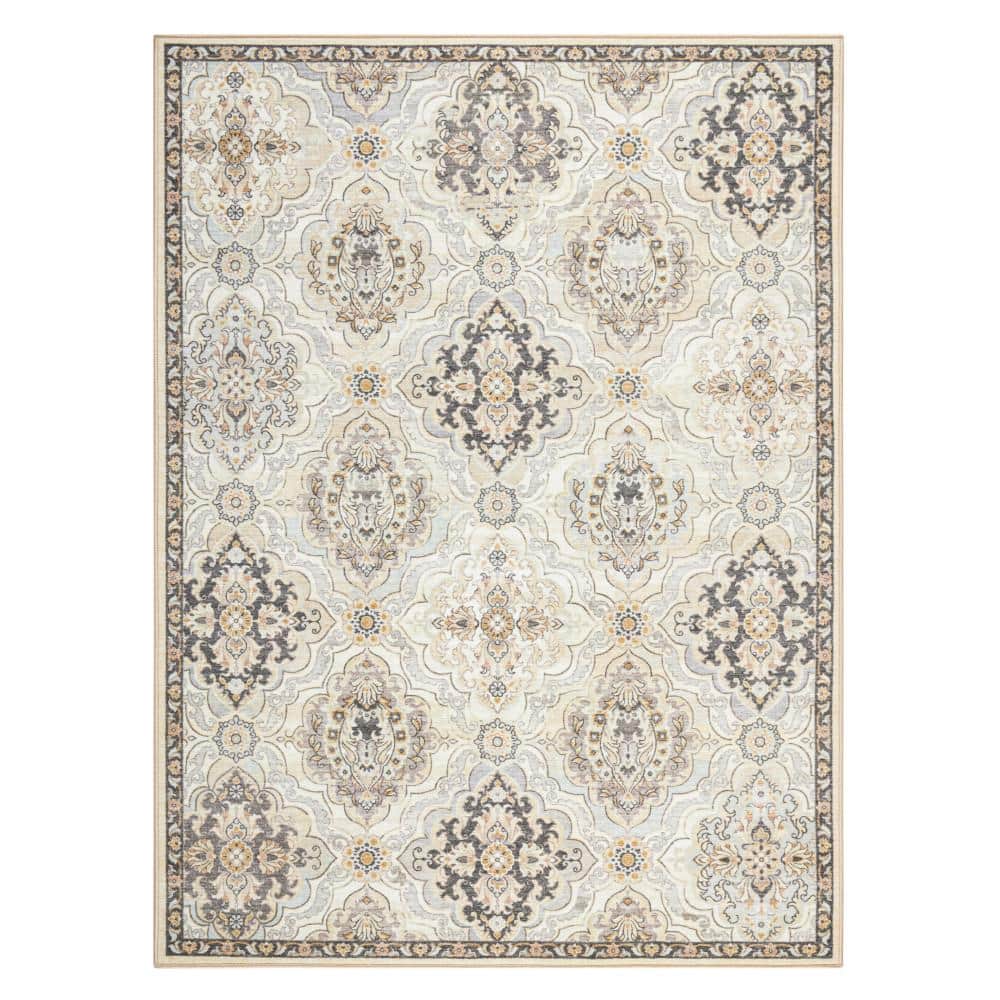 Avani Beige Tufted Washable Rectangular Area Rug 6' x 9'