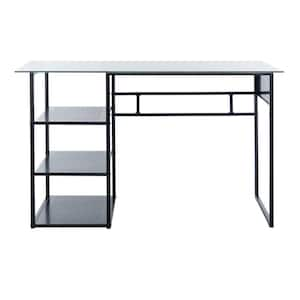 xyla 47.24 in. White Marble Glass/Black Writing Desk