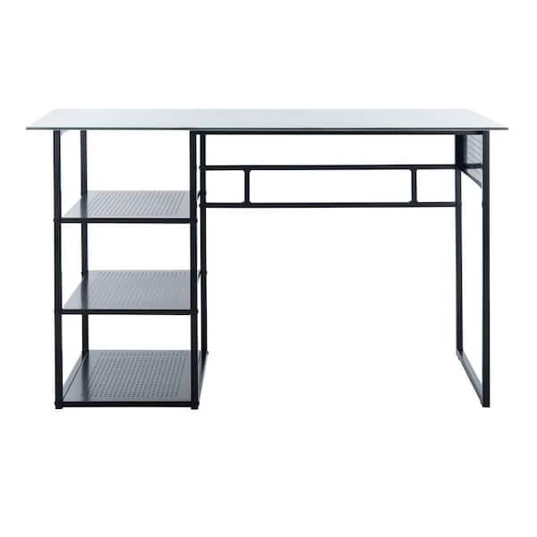 SAFAVIEH xyla 47.24 in. White Marble Glass/Black Writing Desk