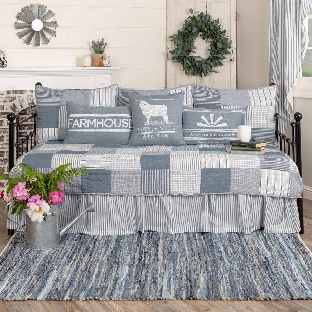 VHC BRANDS Sawyer Mill 5Piece Blue Farmhouse Patchwork Cotton Daybed Quilt Set 60150 The Home