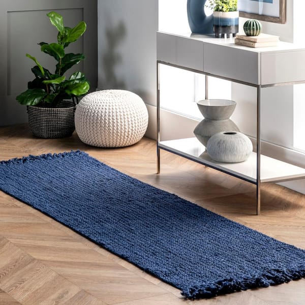 Daniela Farmhouse Chunky Jute Navy Blue 3 ft. x 8 ft. Runner Rug
