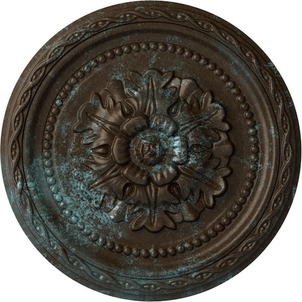 Ekena Millwork 11-1/2" x 1" Palmetto Urethane Ceiling Medallion, Hand-Painted Bronze Blue Patina
