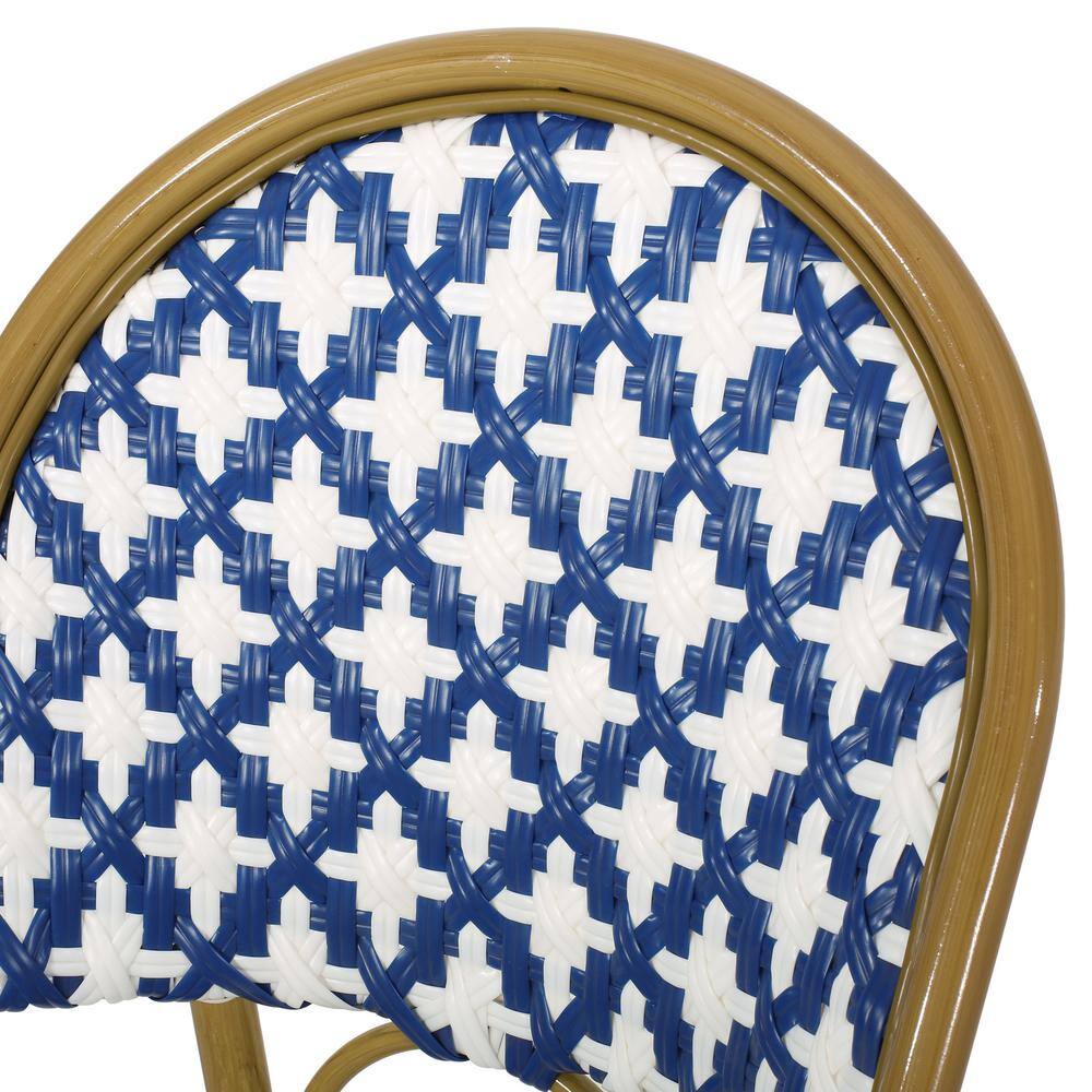Chic Bamboo-Finished Aluminum Bistro Chairs in Blue/White (Set of 4)