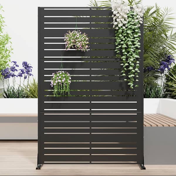 72 in. Benjamin Metal Outdoor Garden Fence Privacy Screen Garden Screen Panels in Black