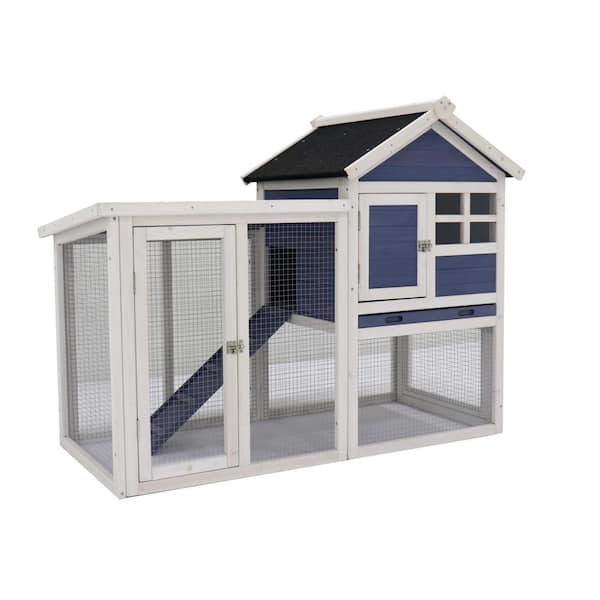 Tunearary 24.4 in. W x 48 in. L x 36.6 in. H Indoor and Outdoor Rabbit Cage with Runway Wooden Large size Small Animal House, Blue