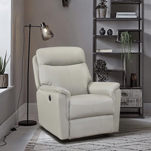 Gulfton Light Gray Leather Power Recliner