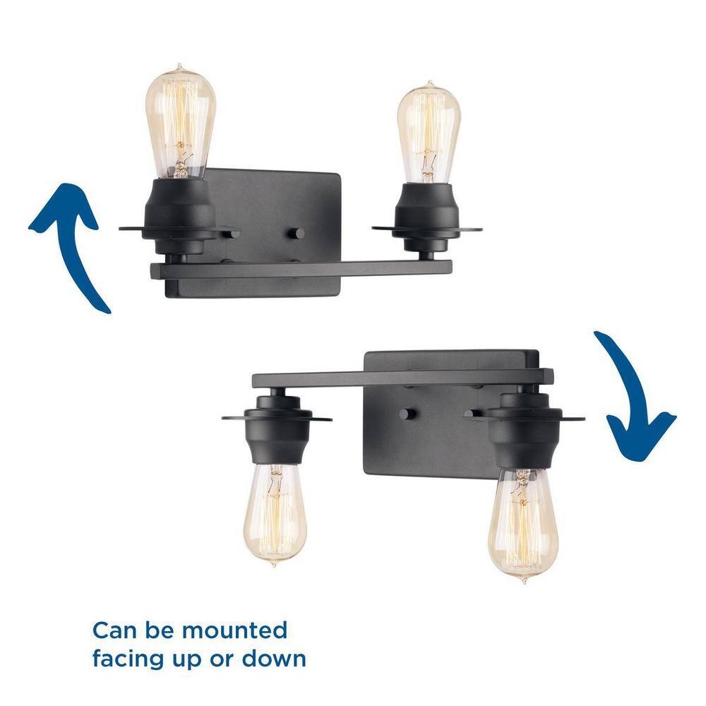 Graphite Nickel 2-Light Bath Vanity Fixture with Clear Seeded Glass