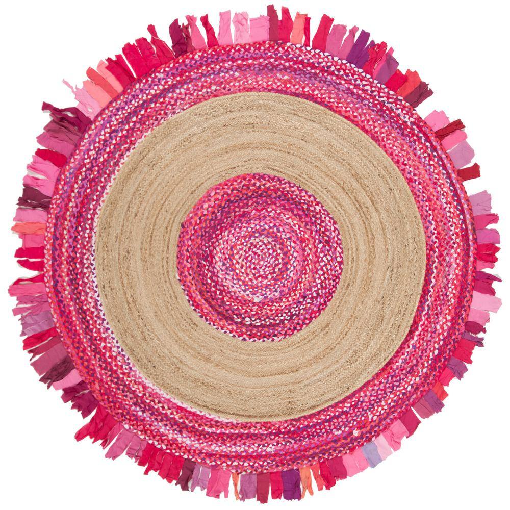Cape Cod Pink/Natural 6 ft. x 6 ft. Round Striped Area Rug price history on PriceWatchPro
