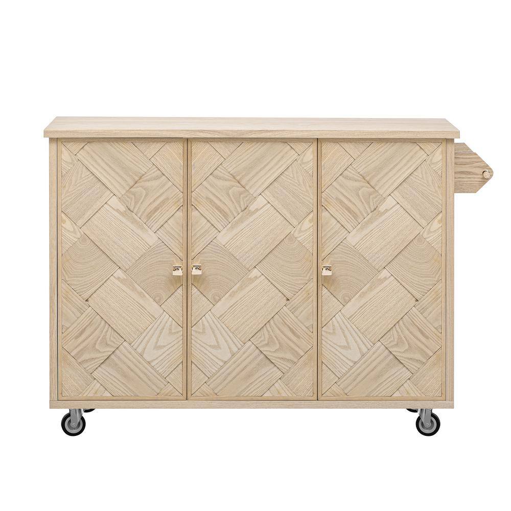 Nature Coastal MDF Wood 51.2 in. W Ash Veneer Solid Wood Handwoven Kitchen 