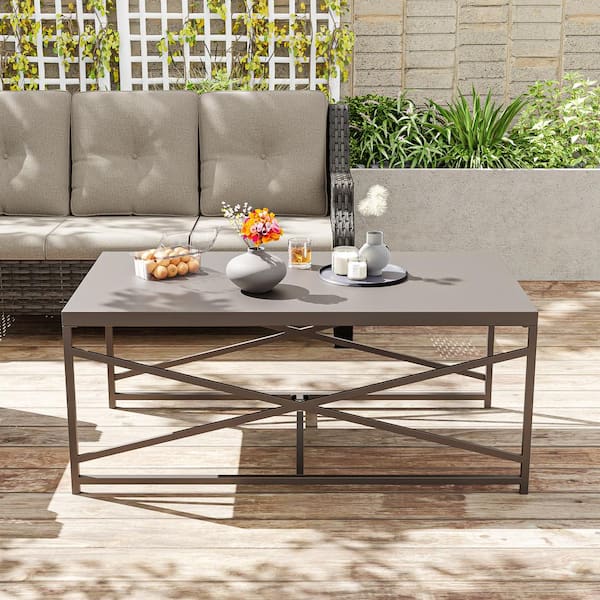 JOYSIDE Outdoor Coffee Table Patio Side Table with Brown Steel Frame