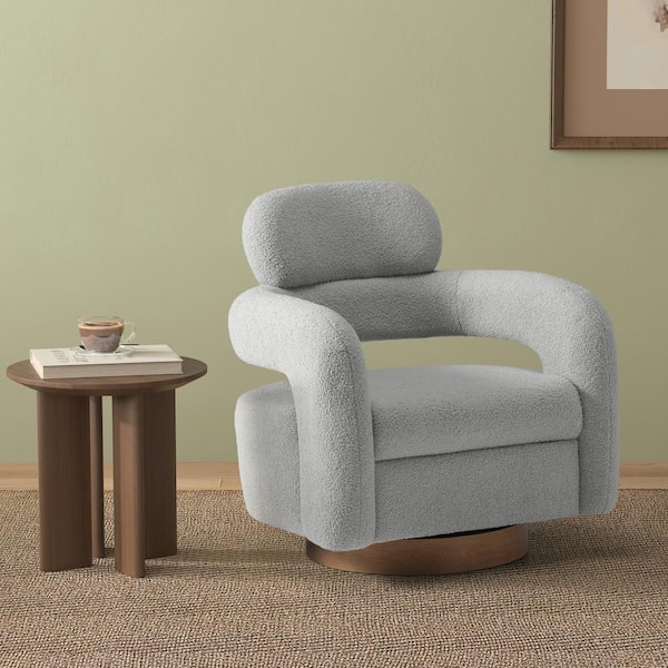 Bayville Modern 29 in. Wide Sherpa Fabric Barrel Accent Chair with 360° Swivel in Light Gray