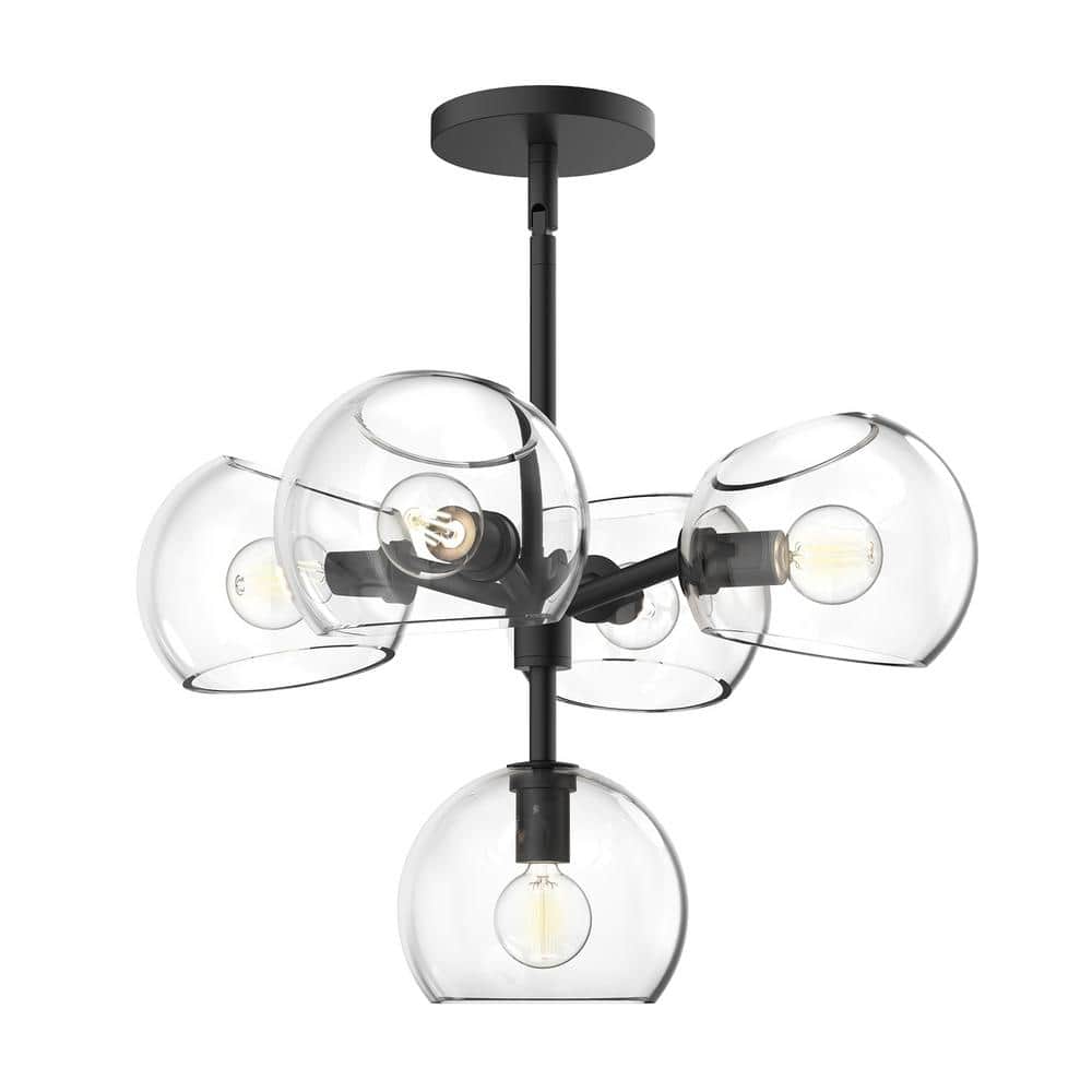 Matte Black Mini Sputnik Chandelier with Clear Glass Shades