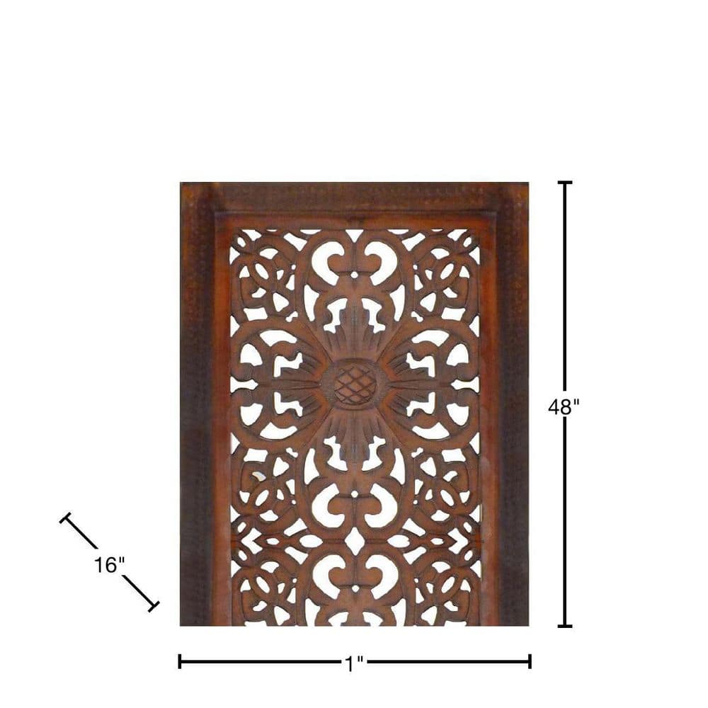 Burnt Brown Mango Wood Wall Panels with Medallion Carving, 16" x 48"
