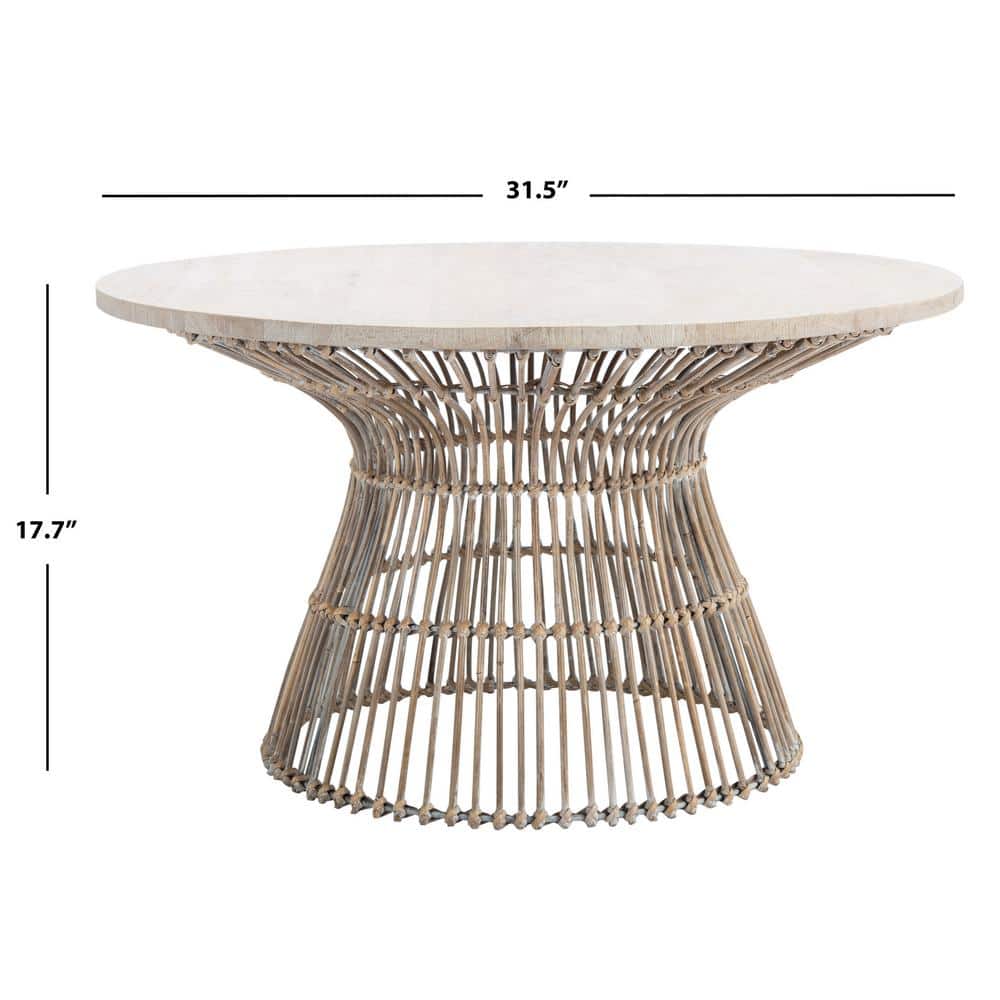 Coastal Charm Grey White Wash & Black Rattan Round Coffee Table