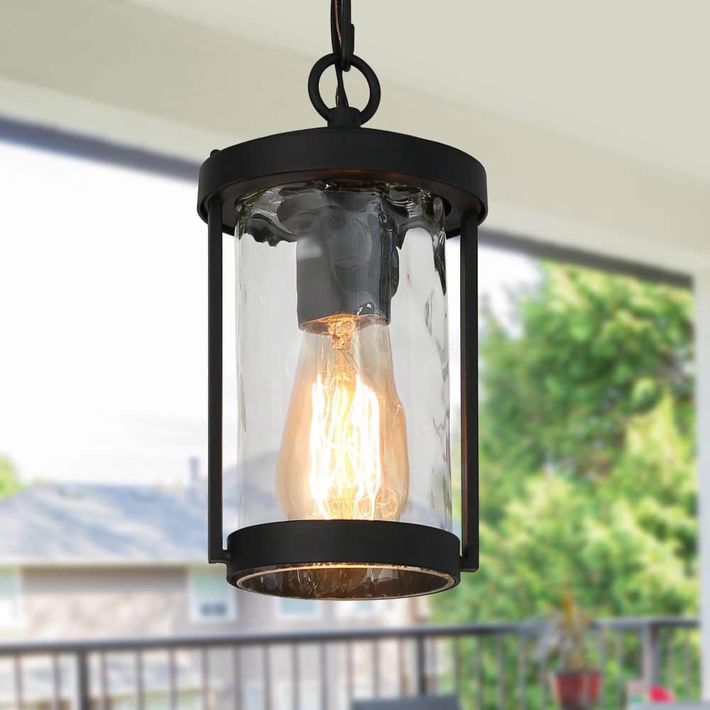 Modern Cylinder Outdoor Porch Pendant Light 1-Light Matte Black Farmhouse Patio Hanging Light with Water Glass Shade price history on PriceWatchPro
