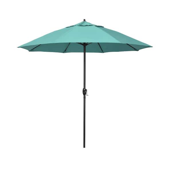 California Umbrella 7.5 ft. Black Aluminum Market Patio Umbrella Fiberglass Ribs and Auto Tilt in Aruba Sunbrella
