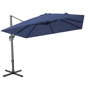 10 ft. Navy Blue Polyester Square Tilt Cantilever Patio Umbrella with Stand