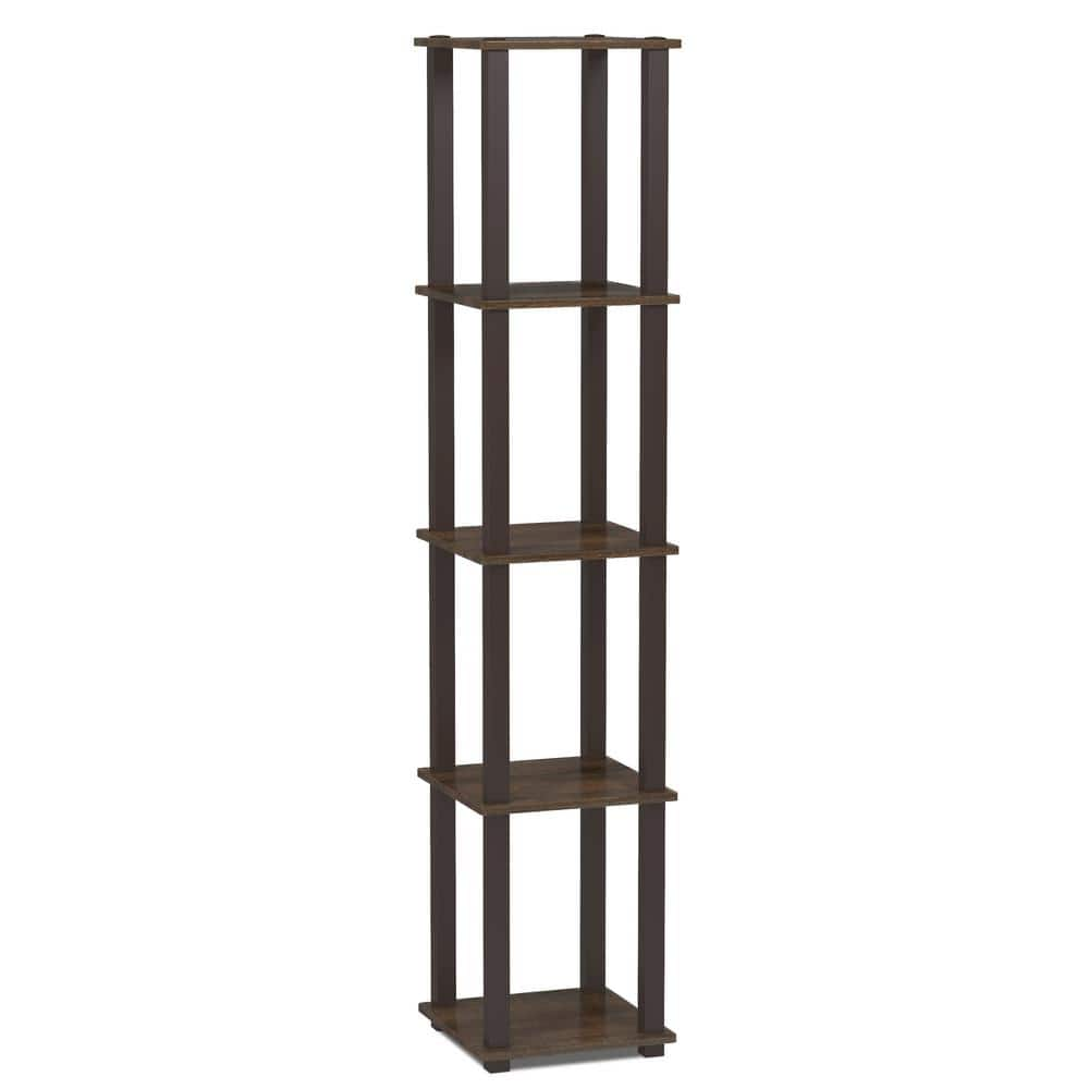 Furinno 57.7 in. Tall Walnut/Brown Wood 5-Shelf Corner Etagere Bookcase with Open Storage