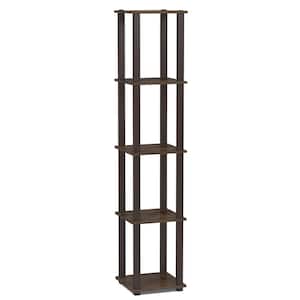 57.7 in. Tall Walnut/Brown Wood 5-Shelf Corner Etagere Bookcase with Open Storage
