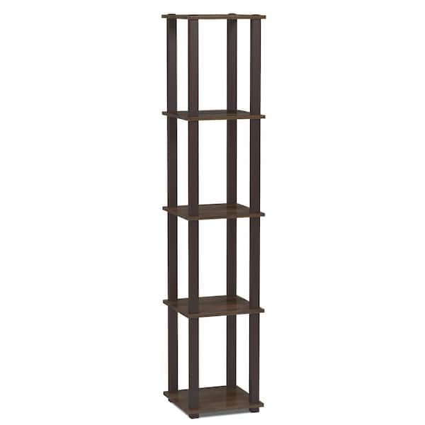 Furinno 57.7 in. Tall Walnut/Brown Wood 5-Shelf Corner Etagere Bookcase with Open Storage