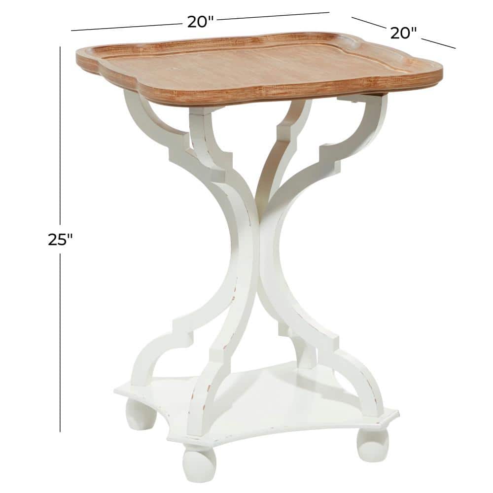 White and Brown Wood Rectangular Farmhouse Accent Table with Spindle Legs