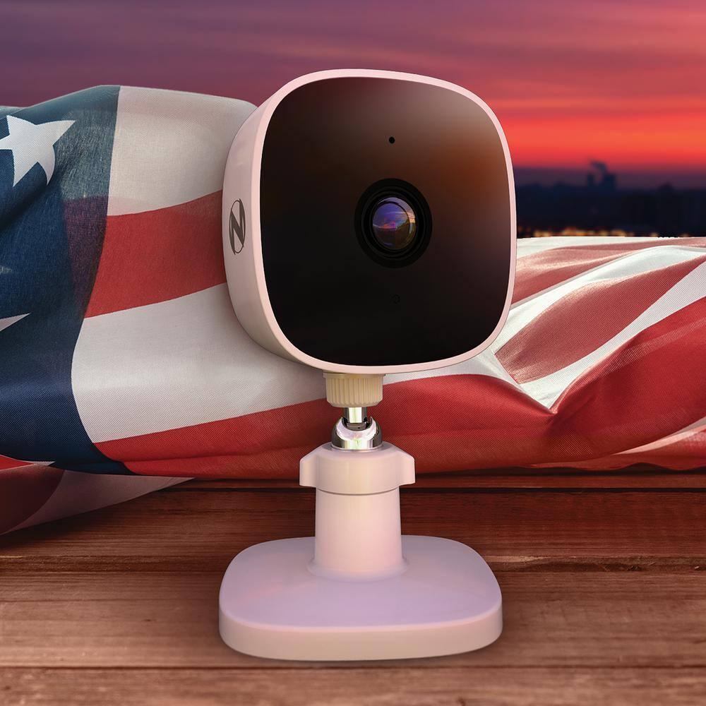 White Wireless Indoor Security Camera with Night Vision and Audio