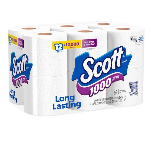 Scott White Toilet Tissue (1000-Sheet 12 Rolls Per Pack) 10060