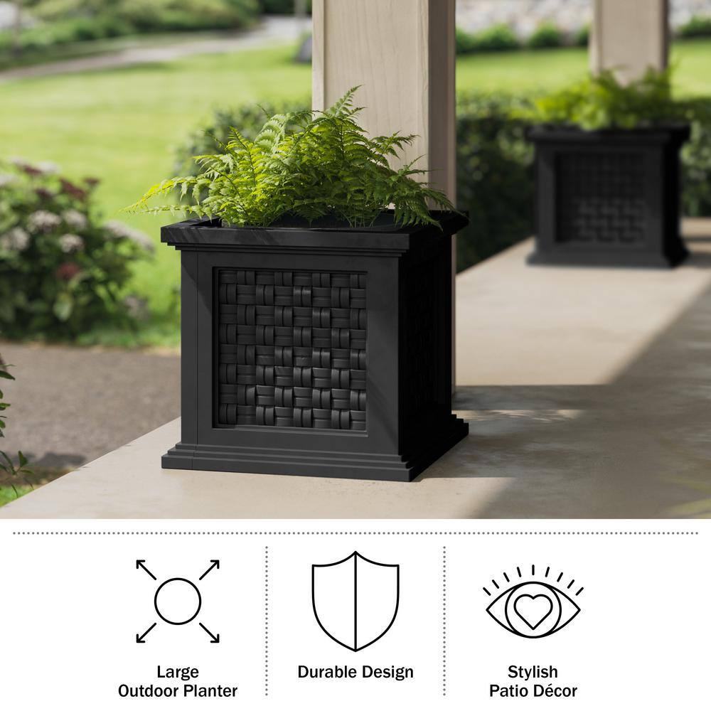 Large Black Faux Rattan Outdoor Planter Box