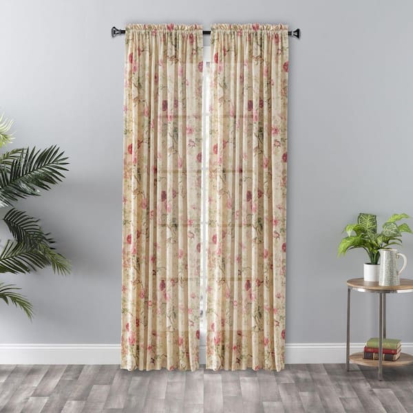 Balmoral Red Floral Rod Pocket Light Filtering Curtain - 48 in. W x 84 in. L (Single Panel)