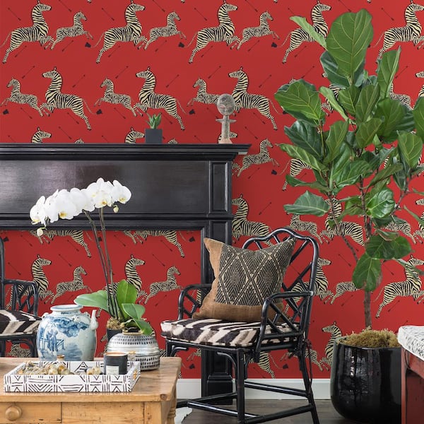 Masai Red Zebra Safari Self Adhesive Wallpaper Sample