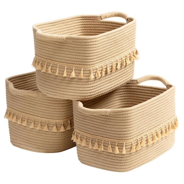 Unbranded Brown 15 in. x 8.6 in. Cotton Decorative Basket Set of 3