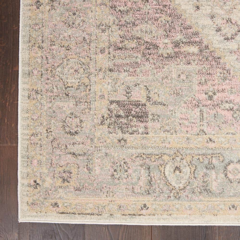 Ivory & Pink Synthetic 4'x6' Easy-Care Rectangular Rug
