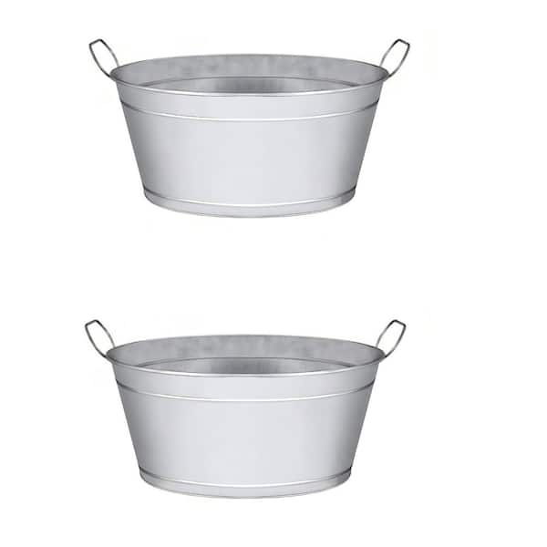 2-Pack Large 6 gal. Galvanized Steel Beverage Tub, Metal Drink Bucket Ice Bath for Party Patio Home, 20 x 14 x 9 in.