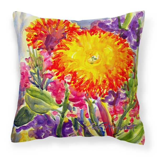 Caroline's Treasures 14 in. x 14 in. Multi-Color Lumbar Outdoor Throw Pillow Flower Aster Canvas