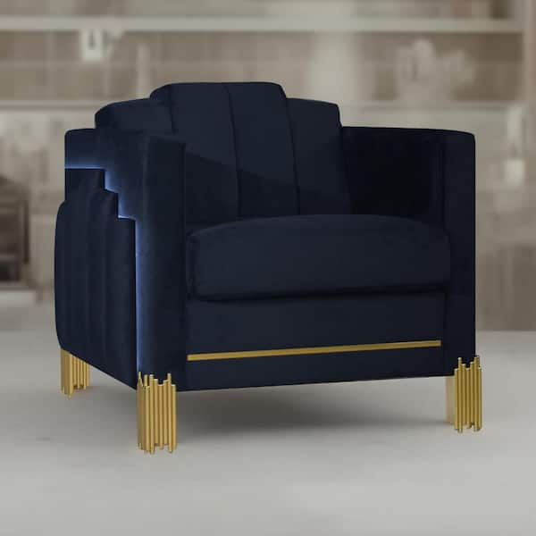 Theo Midnight Black and Gold Polyester Accent Chair with Metal Legs