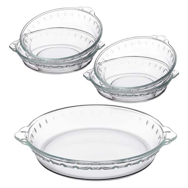 6 in. Round Clear Glass Pie Pan with Handles for Baking and Serving, 4-Pack, 11.6 oz. Capacity