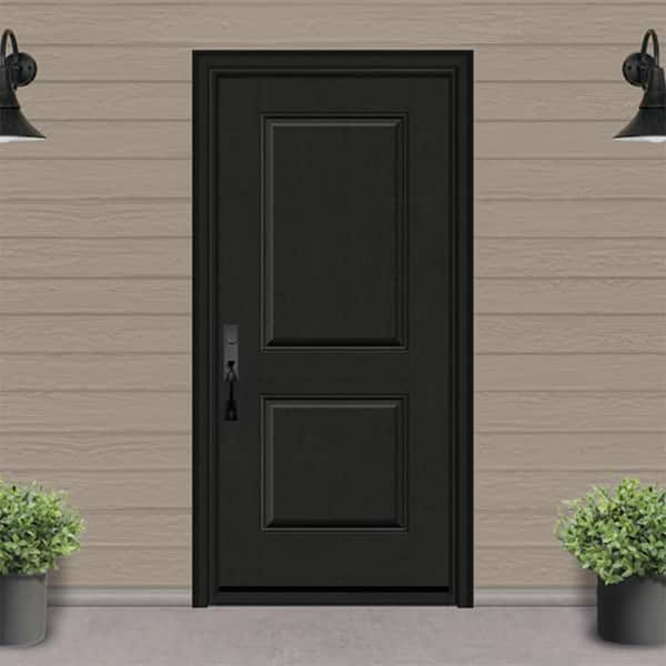 Regency 36 in. x 80 in. 2P Squaretop RHIS Onyx Stain Fiberglass Prehung Front Door with 6-9/16 Jamb