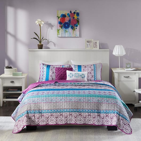 Adley Purple Boho Coverlet Set