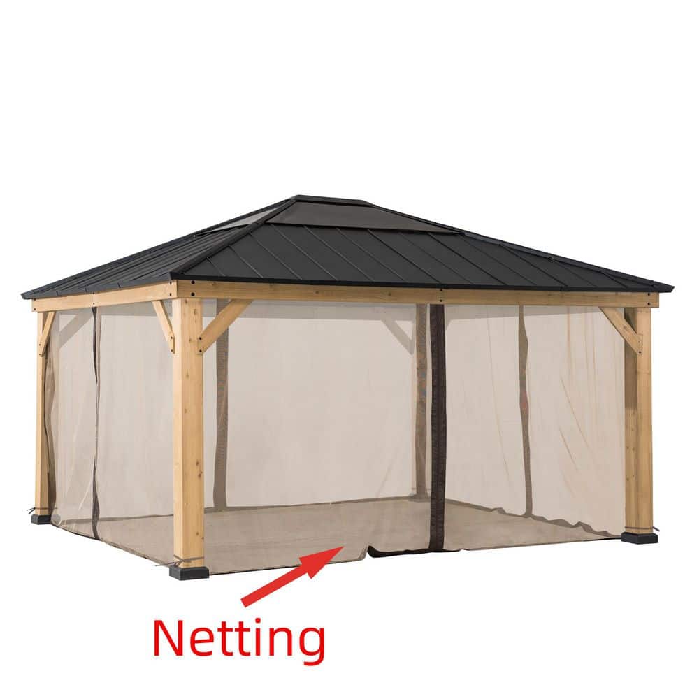Khaki Polyester Mosquito Netting for 13×15 ft. Wood Gazebo