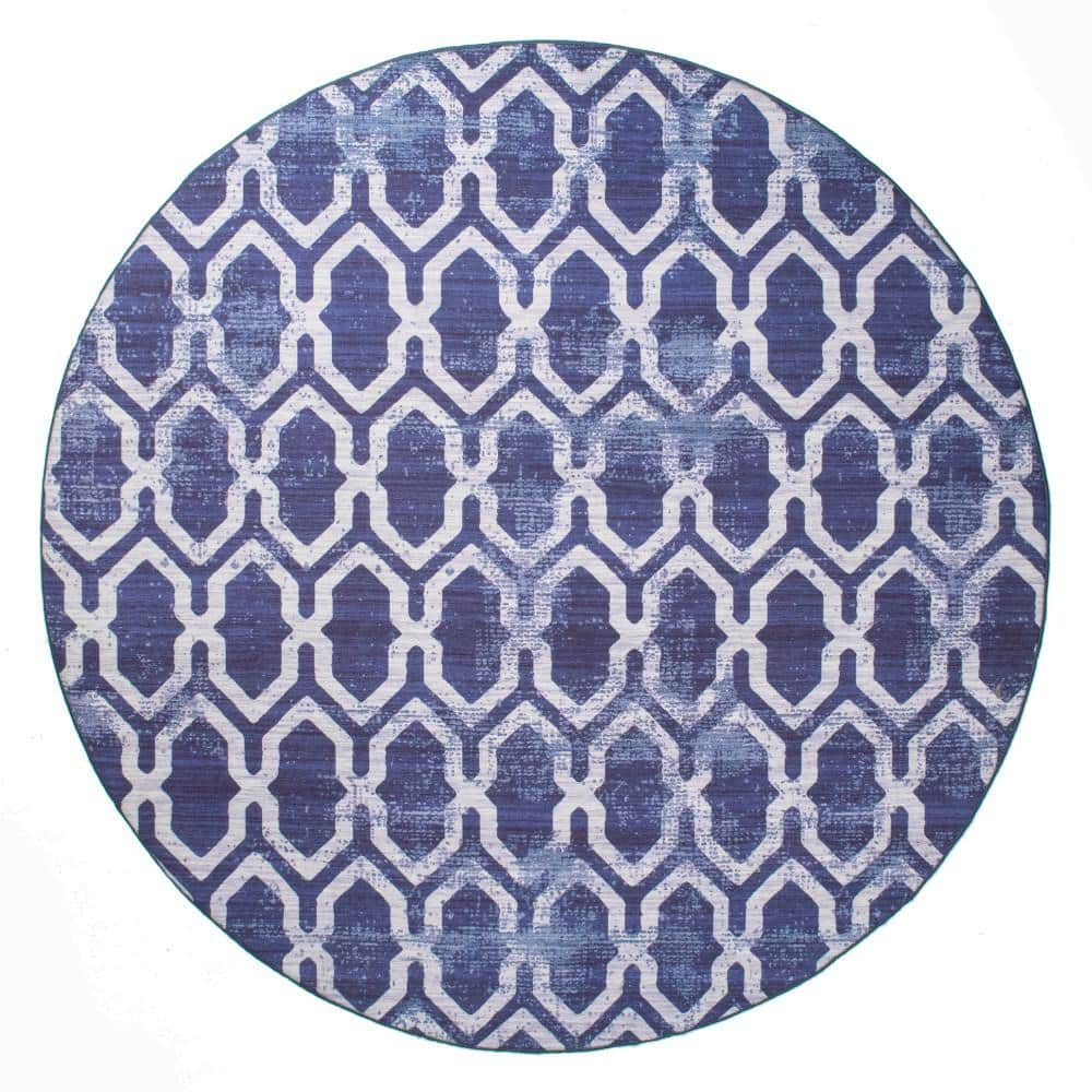 nuLOOM Fae Machine Washable Blue 6 ft. Geometric Indoor/Outdoor Round ...